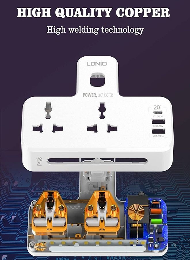 LDNIO SC2311 20W 3-Port USB Charger Extension Strip with 2 * Socket 1 * 20W USB-C PD توصيل الطاقة / 1 * 18W USB QC3.0 / 1 * USB-A Wall Charger Adapter Fast Charger - Image 3