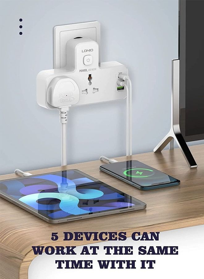 LDNIO SC2311 20W 3-Port USB Charger Extension Strip with 2 * Socket 1 * 20W USB-C PD توصيل الطاقة / 1 * 18W USB QC3.0 / 1 * USB-A Wall Charger Adapter Fast Charger - Image 4