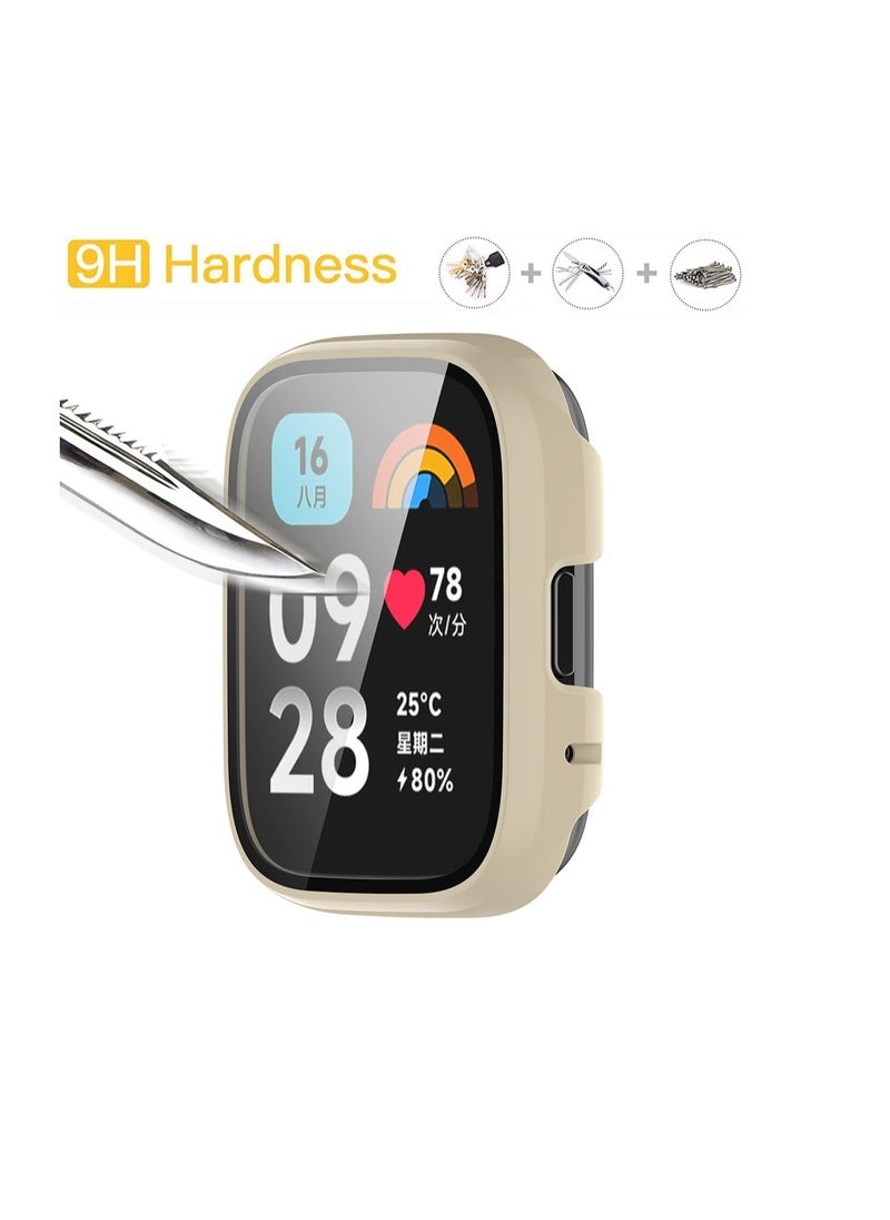 Protective Case Compatible with Xiaomi Redmi Watch 3 Lite/Redmi Watch 3 Active 9H Hardness PC Case Bumper Full Slim Protective Cover with Tempered Glass (Ivory White)  - Image 2
