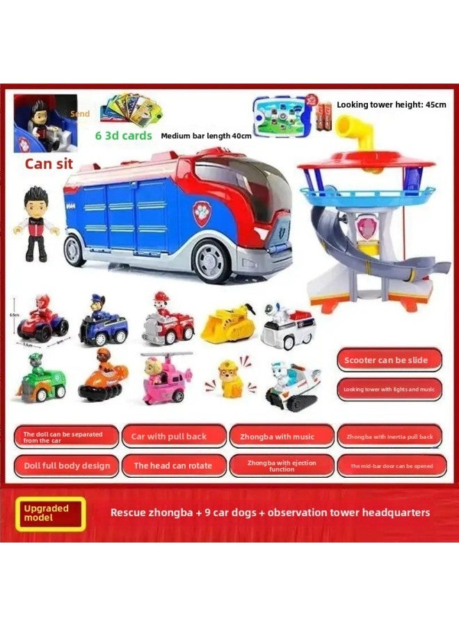 Wangwang Team Toy Litong Car Dog Full Set Watchtower Patrol Inertial Rescue Bus Sound And Light Watchtower Headquarters-Colour:Tower + Midbus + 9 Styles For The Whole Body + Captain’s Tablet - Image 1