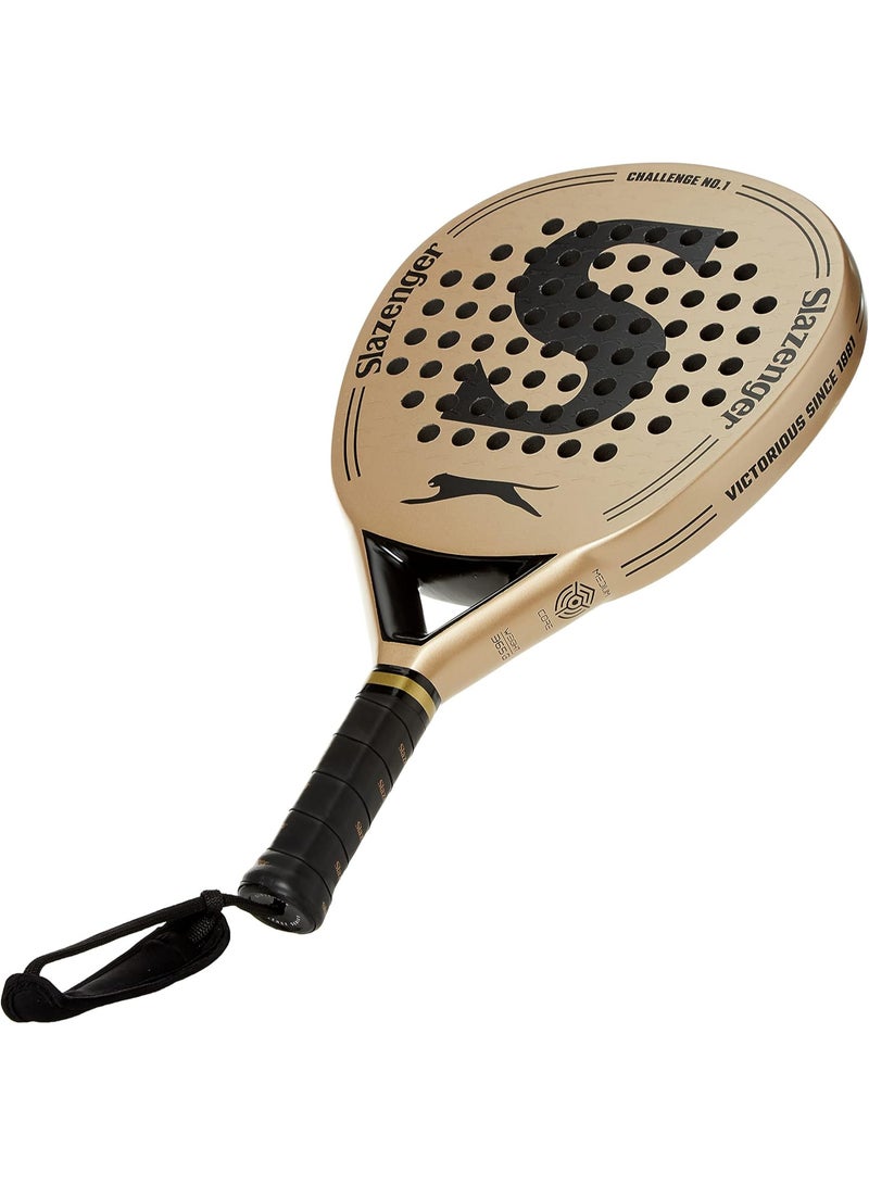 سلازنجر مضرب بادل سلازنجر تشالنج رقم 1 قطرة 18K كاربون - لون ذهبي (روي جولد) | مضرب بادل قوي الشكل الهجين بقلب EVA متوسط الصلابة وأخاديد بانثر للدوران النخبوي | للاعبين المحترفين - Image 2