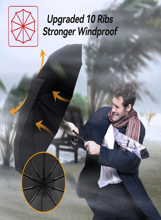 KeepCart Windproof Compact Stick Umbrella for Rain, Ladies Auto Open Close Strong Wind Proof Rain Proof with 10 Ribs Bone Travel Folding Umbrella collapsible for Men (Black) - Image 3