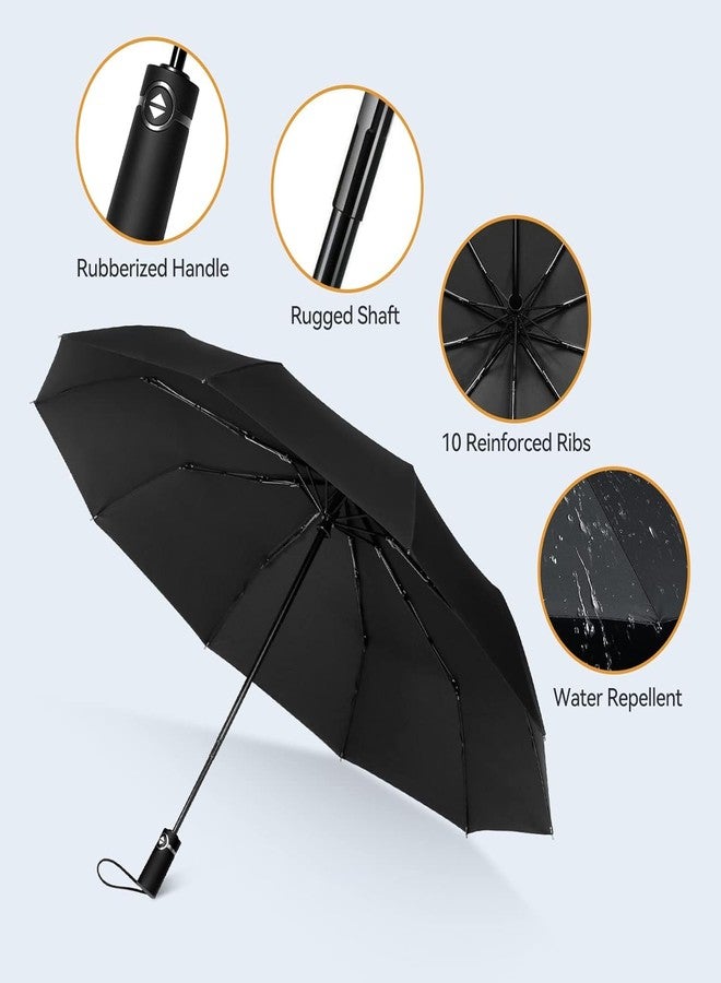 KeepCart Windproof Compact Stick Umbrella for Rain, Ladies Auto Open Close Strong Wind Proof Rain Proof with 10 Ribs Bone Travel Folding Umbrella collapsible for Men (Black) - Image 4