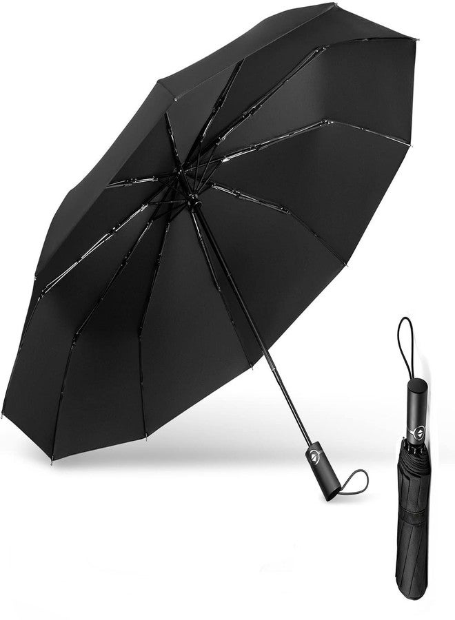 KeepCart Windproof Compact Stick Umbrella for Rain, Ladies Auto Open Close Strong Wind Proof Rain Proof with 10 Ribs Bone Travel Folding Umbrella collapsible for Men (Black) - Image 1