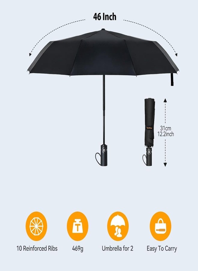 KeepCart Windproof Compact Stick Umbrella for Rain, Ladies Auto Open Close Strong Wind Proof Rain Proof with 10 Ribs Bone Travel Folding Umbrella collapsible for Men (Black) - Image 5