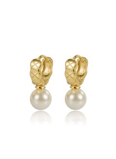 18K Gold Checkered Pearl Earrings for Women