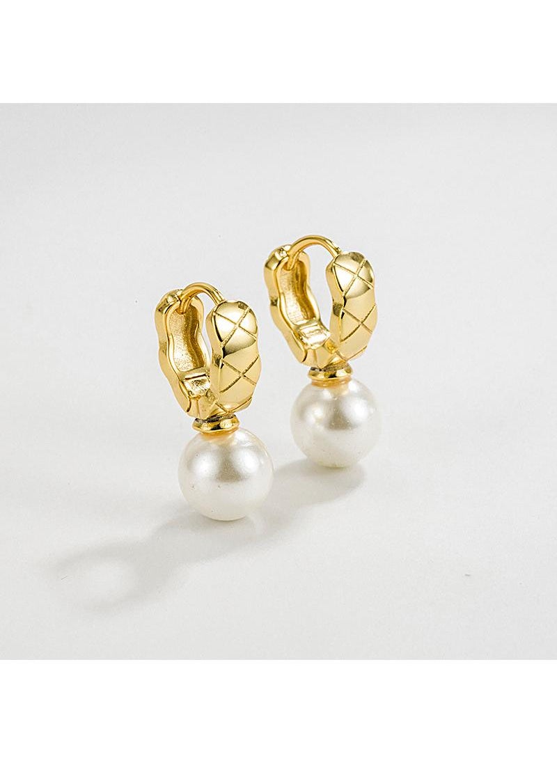 Y&D - 18K Gold Checkered Pearl Earrings for Women - Image 1