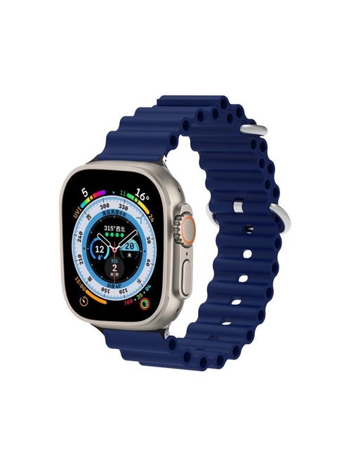Replacement Strap Ocean Silicone Metal Head Watch Band For Apple Watch Ultra 49mm&Watch Ultra 2 49mm / Series 9&8&7 45mm / SE 3&SE 2&6&SE&5&4 44mm / 3&2&1 42mm Dark Blue