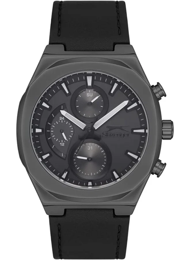 سلازنجر Men's Quartz Movement Watch, Multi Function Display and Leather Strap - SL.9.6504.2.02, Black