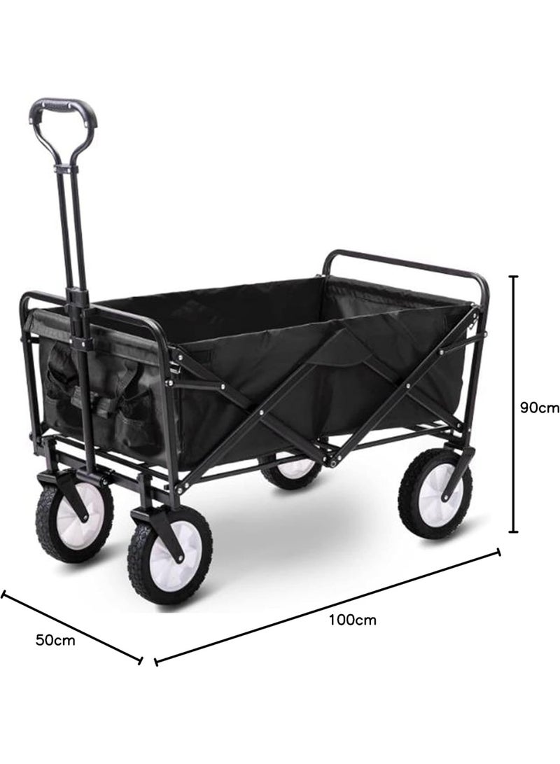 HAIZOL عربة حديقة خارجية - عربة متعددة الاستخدامات قابلة للطي مع 4 عجلات ومقبض قابل للتعديل، عربة ثقيلة قابلة للطي للحدائق، التخييم، معدات الرياضة، النزهات ورحلات الشاطئ (أسود) - Image 2