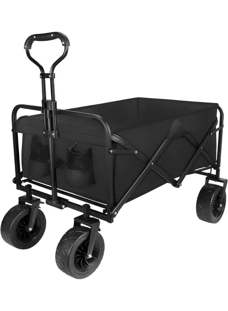 HAIZOL عربة حديقة خارجية - عربة متعددة الاستخدامات قابلة للطي مع 4 عجلات ومقبض قابل للتعديل، عربة ثقيلة قابلة للطي للحدائق، التخييم، معدات الرياضة، النزهات ورحلات الشاطئ (أسود) - Image 1