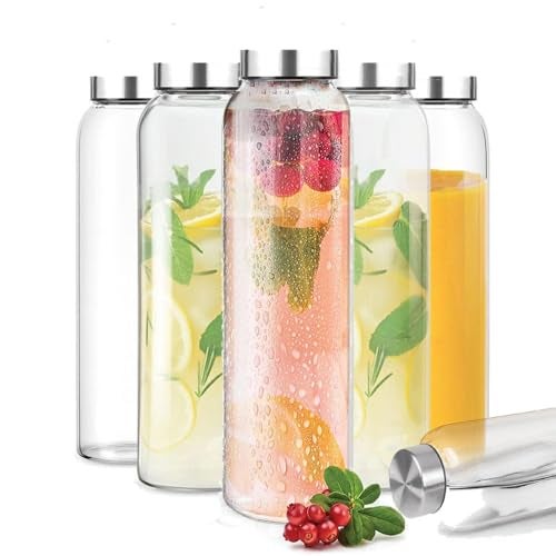 Vasukie Glass Water Bottles, Glass Fridge Water Bottle with Steel Cap, Wide mouth Leak proof & detox water bottle glass, water bottle for fridge, fridge bottle 750 ML (2 BOTTLE) - Image 3