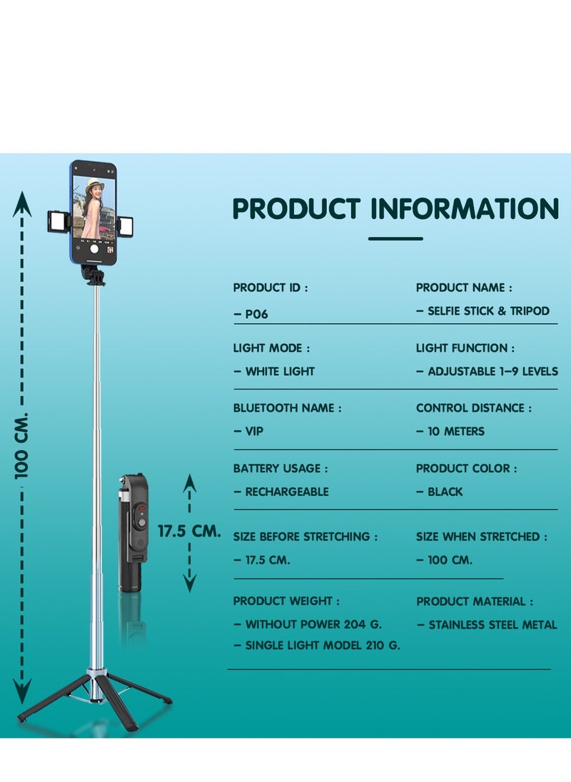Generic - Telescopic Selfie Stick Tripod, Bluetooth Remote Control, Suitable for Various Scenes, Black - Image 1