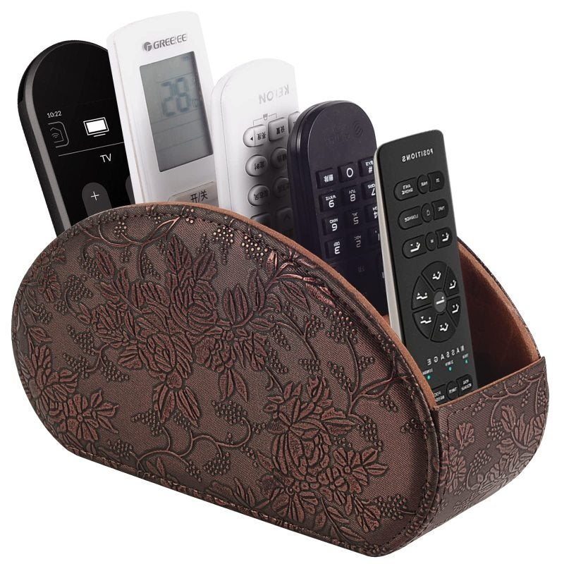 Retro PU Leather Storage Box 5 Compartments Brown - Premium Desktop Organizer for Remote Controls Makeup Brushes - Reinforced Tabletop Decor for Bedroom Office Nightstand - Image 1