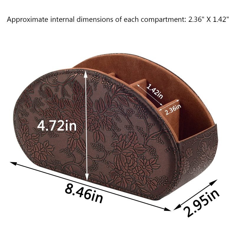 Retro PU Leather Storage Box 5 Compartments Brown - Premium Desktop Organizer for Remote Controls Makeup Brushes - Reinforced Tabletop Decor for Bedroom Office Nightstand - Image 3