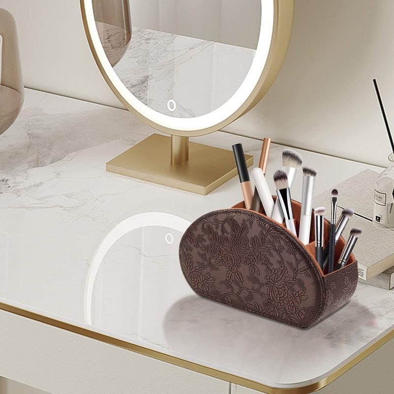 Retro PU Leather Storage Box 5 Compartments Brown - Premium Desktop Organizer for Remote Controls Makeup Brushes - Reinforced Tabletop Decor for Bedroom Office Nightstand - Image 2