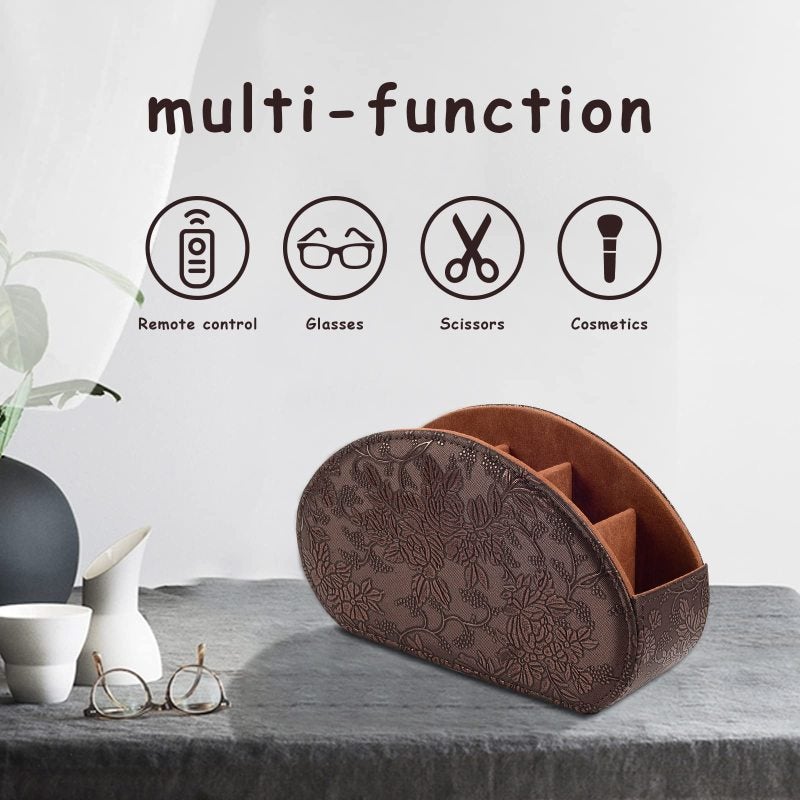 Retro PU Leather Storage Box 5 Compartments Brown - Premium Desktop Organizer for Remote Controls Makeup Brushes - Reinforced Tabletop Decor for Bedroom Office Nightstand - Image 5