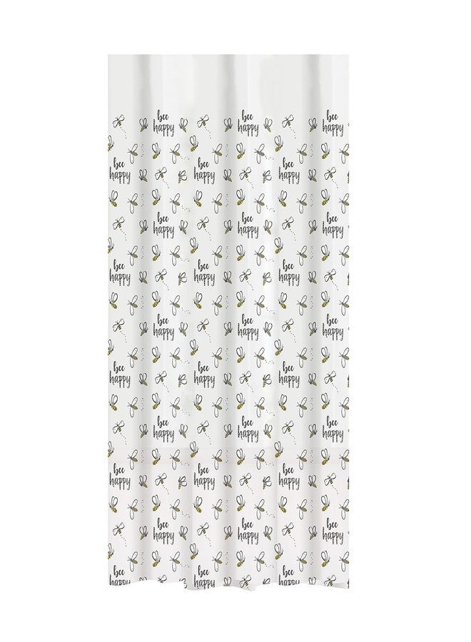 Bath Bliss Bathroom Bee Happy Design Shower Curtain | Dimensions: 70" x 72" | Lightweight | Bathroom | Shower Accessories | Weighted Hem | Light Filtering | White - Image 1