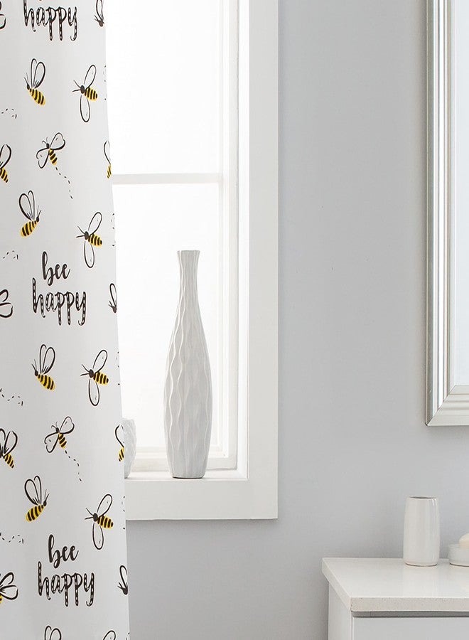 Bath Bliss Bathroom Bee Happy Design Shower Curtain | Dimensions: 70" x 72" | Lightweight | Bathroom | Shower Accessories | Weighted Hem | Light Filtering | White - Image 3