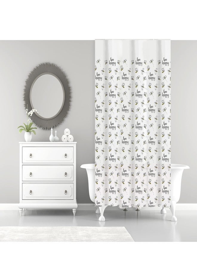 Bath Bliss Bathroom Bee Happy Design Shower Curtain | Dimensions: 70" x 72" | Lightweight | Bathroom | Shower Accessories | Weighted Hem | Light Filtering | White - Image 2