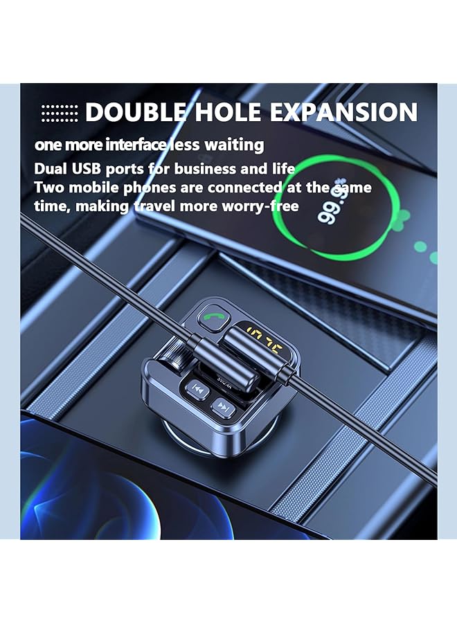 يو إل اتش واي سي جهاز إرسال FM بتقنية بلوتوث 5.1 للسيارة، ميكروفون أقوى وصوت جهير عالي الدقة بدون فقدان، مشغل MP3 متعدد الوظائف للسيارة، شاحن موسيقى سريع الشحن، ولاعة سجائر - Image 2