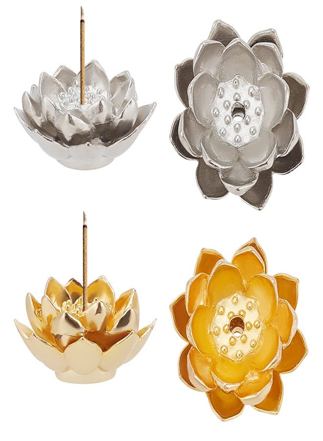 Excefore 4pcs Metal Incense Holders, Mini Lotus Alloy Incense Stick Burner, Incense Censer with Incense Ash Catcher for Home Decor, Yoga, SPA - Image 1