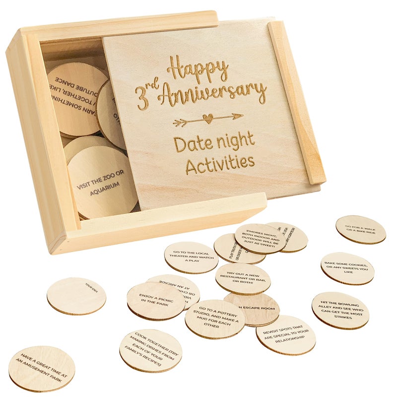 Stofinity Happy 3 Year Anniversary Wood Gifts For Him Her - 3Rd Wedding Gifts For Couple  Third Marriage Anniversary For Husband Wife  Three Years Dating Date Night Activities - Image 1