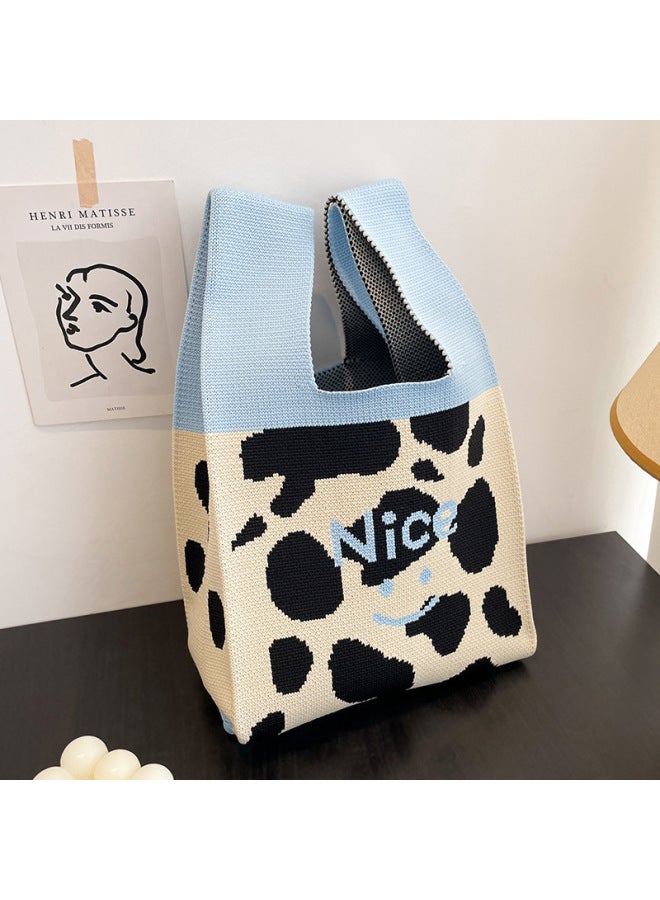 Portable Knitted Bag Fashionable All-match Tote Bag Hand Gift Knitted Bag Women's Bag Crossbody Bag-Color:Square Bear-beige-Size:35*20 - Image 4