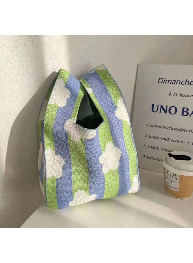 Portable Knitted Bag Fashionable All-match Tote Bag Hand Gift Knitted Bag Women's Bag Crossbody Bag-Color:Square Bear-beige-Size:35*20 - Image 5