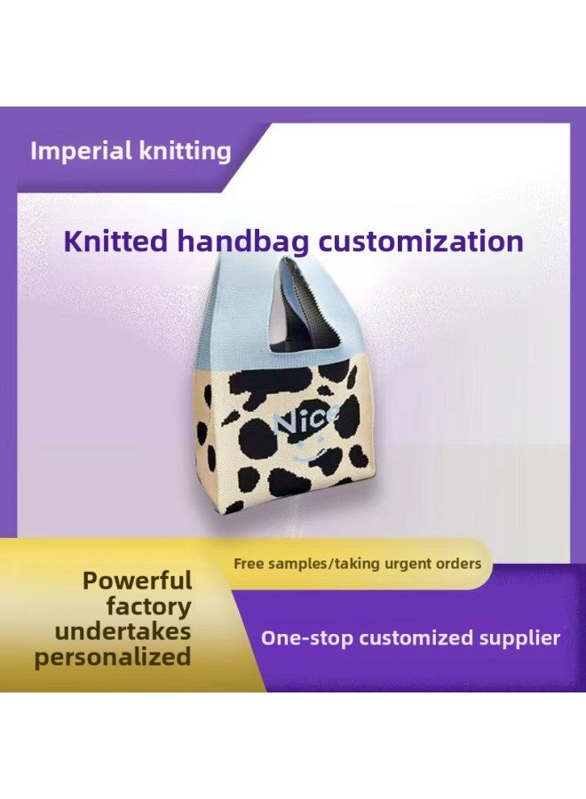 Portable Knitted Bag Fashionable All-match Tote Bag Hand Gift Knitted Bag Women's Bag Crossbody Bag-Color:Square Bear-beige-Size:35*20 - Image 2