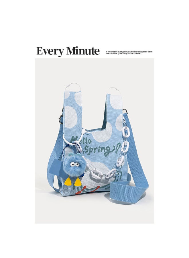 Portable Knitted Bag Fashionable All-match Tote Bag Hand Gift Knitted Bag Women's Bag Crossbody Bag-Color:Square Bear-beige-Size:35*20 - Image 3