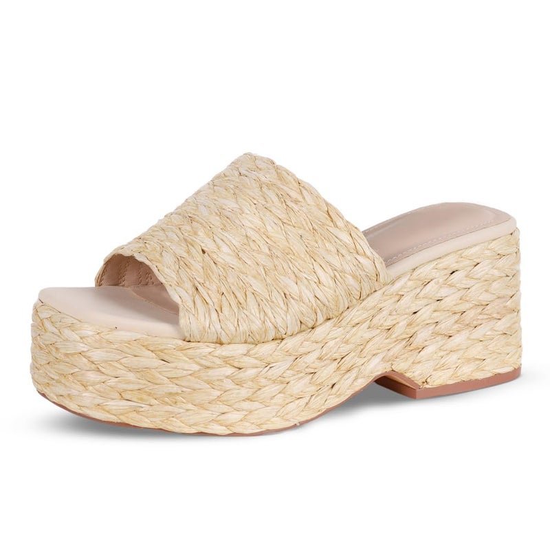 EQAUDES Platform Slip on Espadrille Sandals for Women Wedges Slides Bohemia Sandals Flatform Open Toe Beach Sandals - Image 1