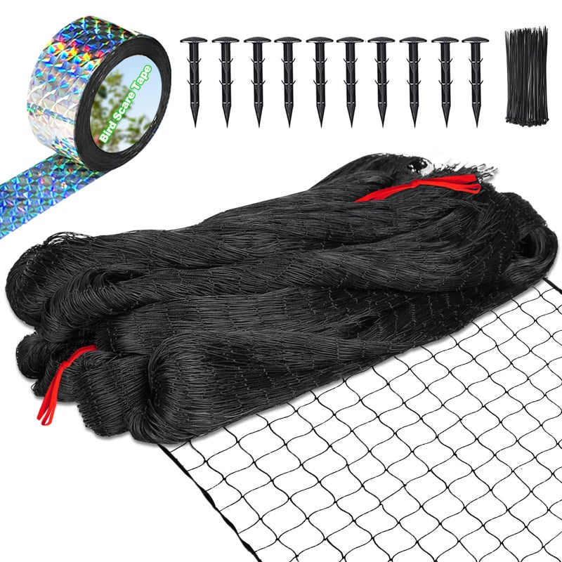 BSTPCOO BSTPCOO Bird Netting  25x50 with 2 Mesh Chicken Coop  Garden Netting with Bird Scare Tape 