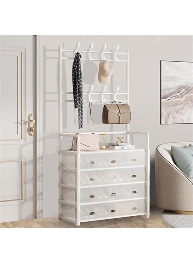 تراسل رف معطف وحامل أحذية من 5 طبقات، رف أحذية وقاية من الغبار، رف مدخل مدخل، علاقة معاطف وحامل أحذية 3 في 1، حامل معاطف مع تخزين أحذية، رف مدخل مع خطافات لحقيبة أحذية الملابس والأحذية والقبعات - Image 1