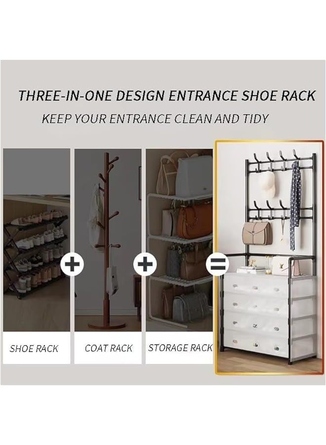 تراسل رف معطف وحامل أحذية من 5 طبقات، رف أحذية وقاية من الغبار، رف مدخل مدخل، علاقة معاطف وحامل أحذية 3 في 1، حامل معاطف مع تخزين أحذية، رف مدخل مع خطافات لحقيبة أحذية الملابس والأحذية والقبعات - Image 5