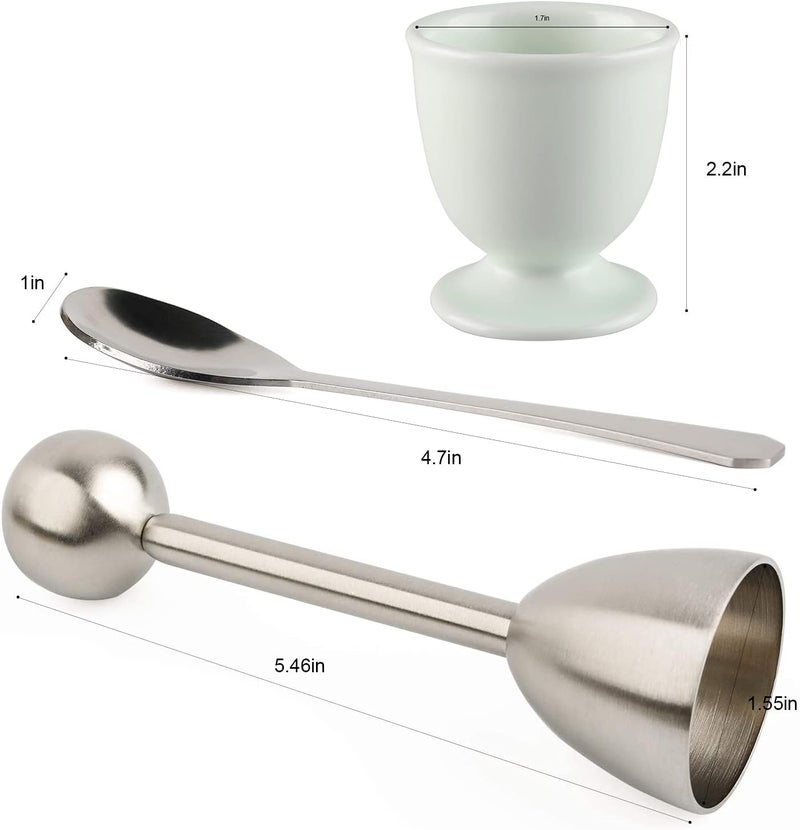 forkmannie Ceramic Egg Cup Egg Cracker Topper Set for Soft Hard Boiled Eggs Shell Removal Includes 1 Egg Cutter 4 Ceramic Egg Cups and 4 Spoons (Egg Cracker Topper Set) - Image 2