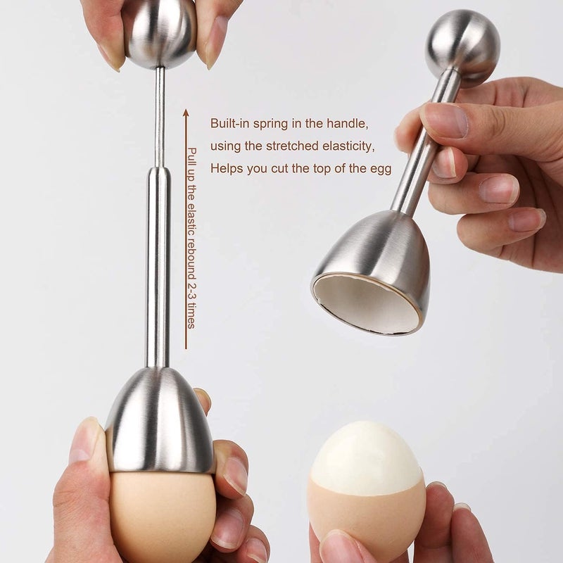forkmannie Ceramic Egg Cup Egg Cracker Topper Set for Soft Hard Boiled Eggs Shell Removal Includes 1 Egg Cutter 4 Ceramic Egg Cups and 4 Spoons (Egg Cracker Topper Set) - Image 3