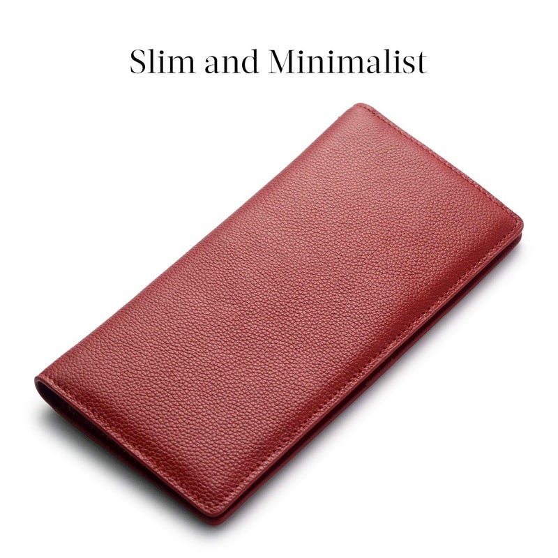 Bveyzi Ultra Slim Thin Leather RFID Blocking Credit Card Holder Bifold Clutch Wallets for Women (Wine Red) - Image 2