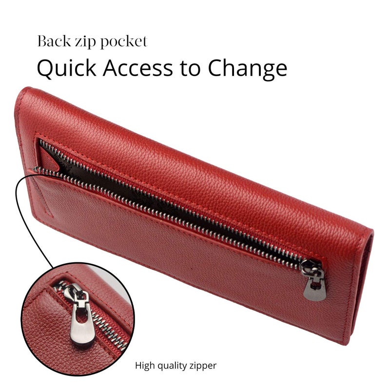Bveyzi Ultra Slim Thin Leather RFID Blocking Credit Card Holder Bifold Clutch Wallets for Women (Wine Red) - Image 4