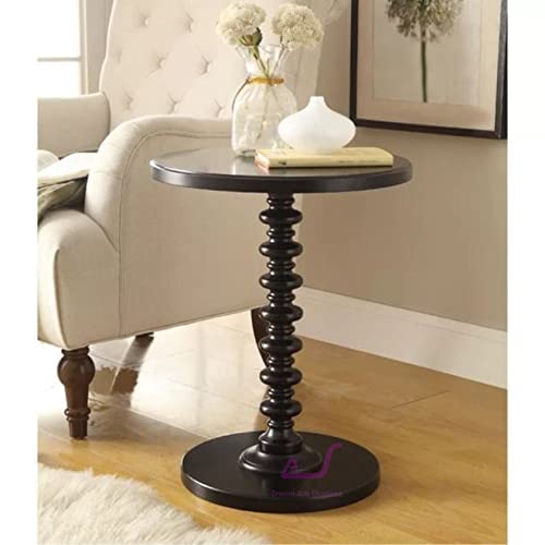 Dream Arts Shoppee Round Wooden Side Table for Living Room with Pedestal End Table (Black) - Image 1