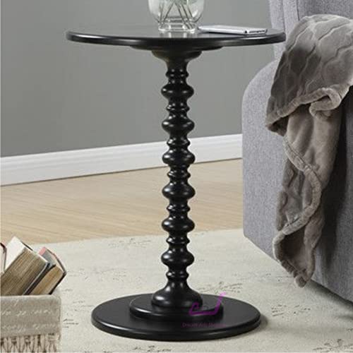 Dream Arts Shoppee Round Wooden Side Table for Living Room with Pedestal End Table (Black) - Image 3