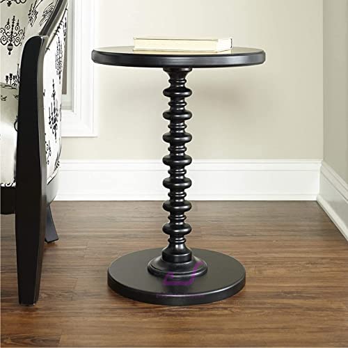 Dream Arts Shoppee Round Wooden Side Table for Living Room with Pedestal End Table (Black) - Image 5