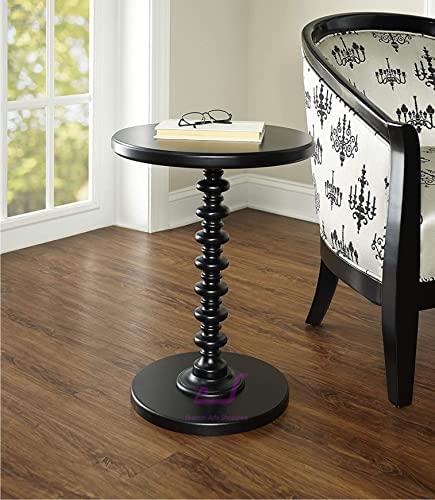 Dream Arts Shoppee Round Wooden Side Table for Living Room with Pedestal End Table (Black) - Image 2