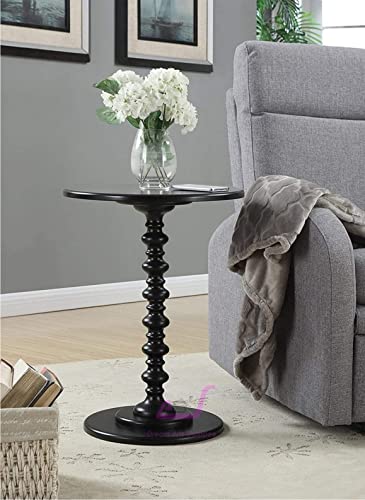 Dream Arts Shoppee Round Wooden Side Table for Living Room with Pedestal End Table (Black) - Image 4