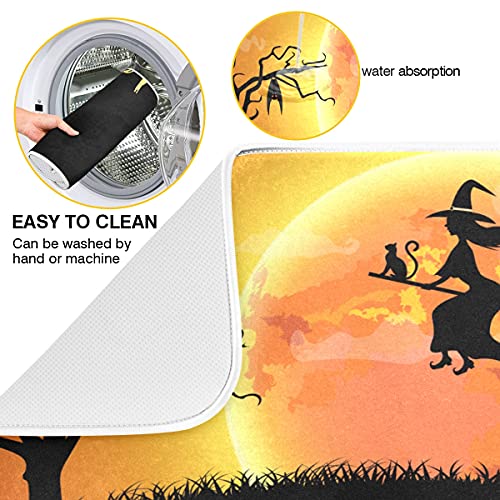 Bolaz Halloween Witch Spdier Bat Dish Drying Mat 18x24 Absorbent Dishes Pumpkin Scary Night Pad Dish Drainer Mat Protector for Kitchen Fast Dry - Image 2