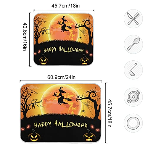 Bolaz Halloween Witch Spdier Bat Dish Drying Mat 18x24 Absorbent Dishes Pumpkin Scary Night Pad Dish Drainer Mat Protector for Kitchen Fast Dry - Image 3