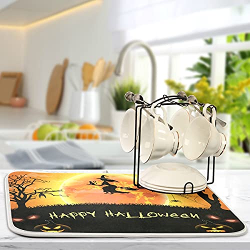 Bolaz Halloween Witch Spdier Bat Dish Drying Mat 18x24 Absorbent Dishes Pumpkin Scary Night Pad Dish Drainer Mat Protector for Kitchen Fast Dry - Image 5