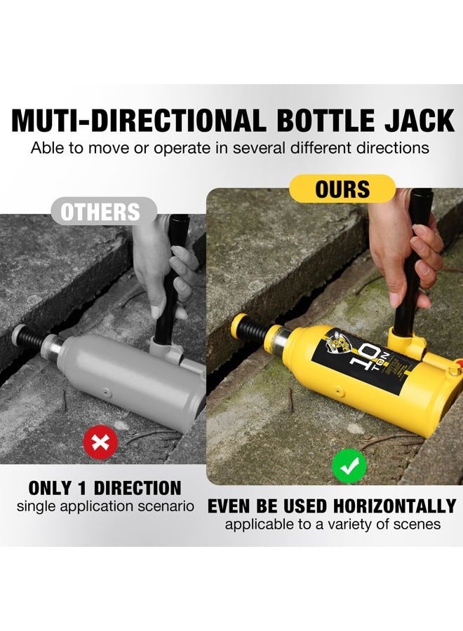 Yellow Jacket 10 Ton Muti-Directional Welded Bottle Jack (20,000lb), Horizontal Bottle Jacks Use for Car, Pickup, Truck, RV, Auto Repair, Hydraulic Bottle Jack, Yellow - Image 3