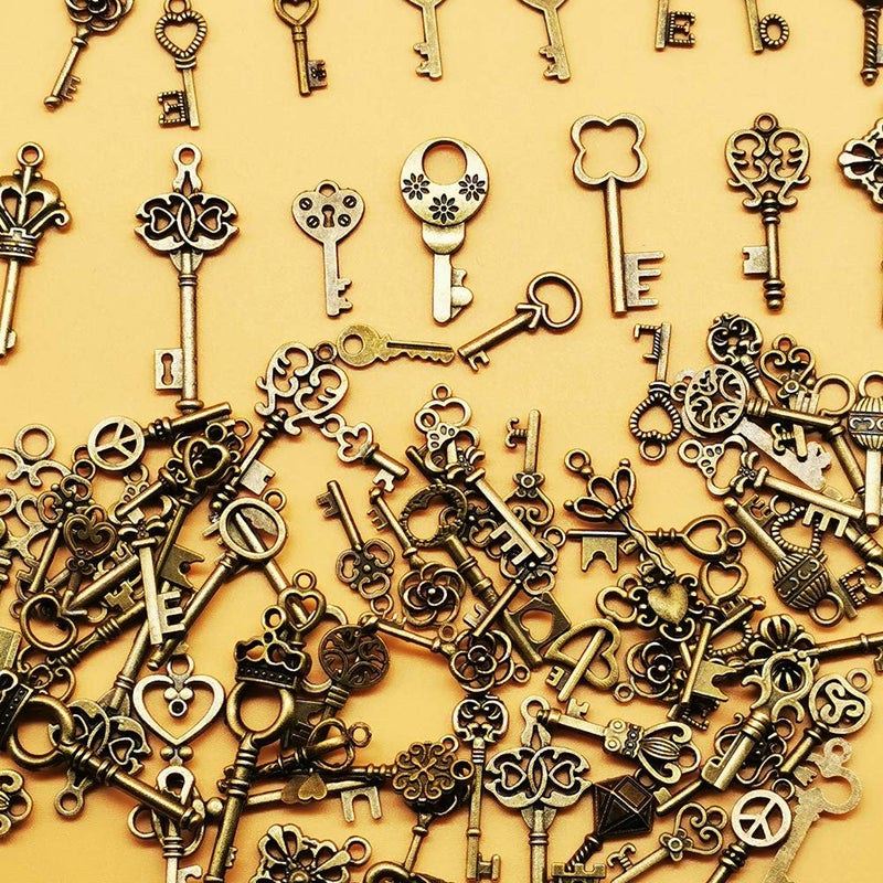 CHuangQi 125pcs/6oz Vintage Skeleton Keys Set, Steampunk Key Necklace, Antique Bronze Charms Pendants, DIY Handcrafts Jewelry Making, Wedding & Birthday Party Favors - Image 4