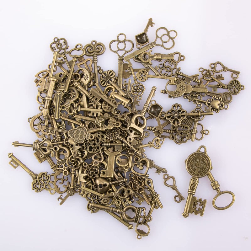 CHuangQi 125pcs/6oz Vintage Skeleton Keys Set, Steampunk Key Necklace, Antique Bronze Charms Pendants, DIY Handcrafts Jewelry Making, Wedding & Birthday Party Favors - Image 2